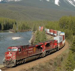 Train on Morants curve, Canada